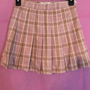 Pink and White Pleated Skater Mini Skirt